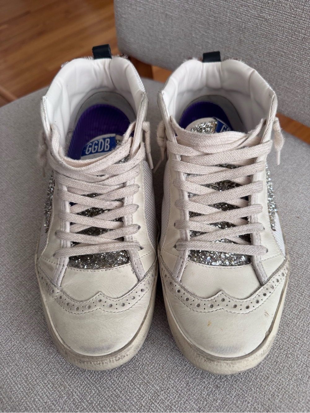 Golden Goose Mid Star in mesh with platinum glitter star and white leather flash